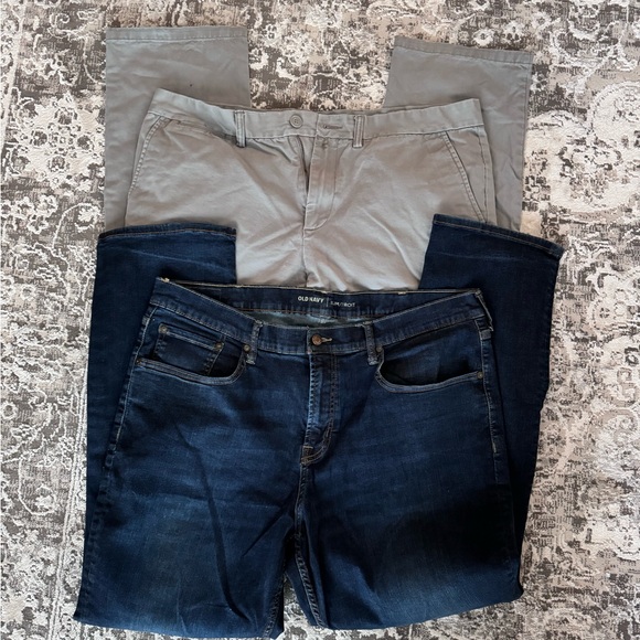 Old Navy Blue Slim Jeans and Gray Pants Bundle 38x32 - Picture 1 of 8